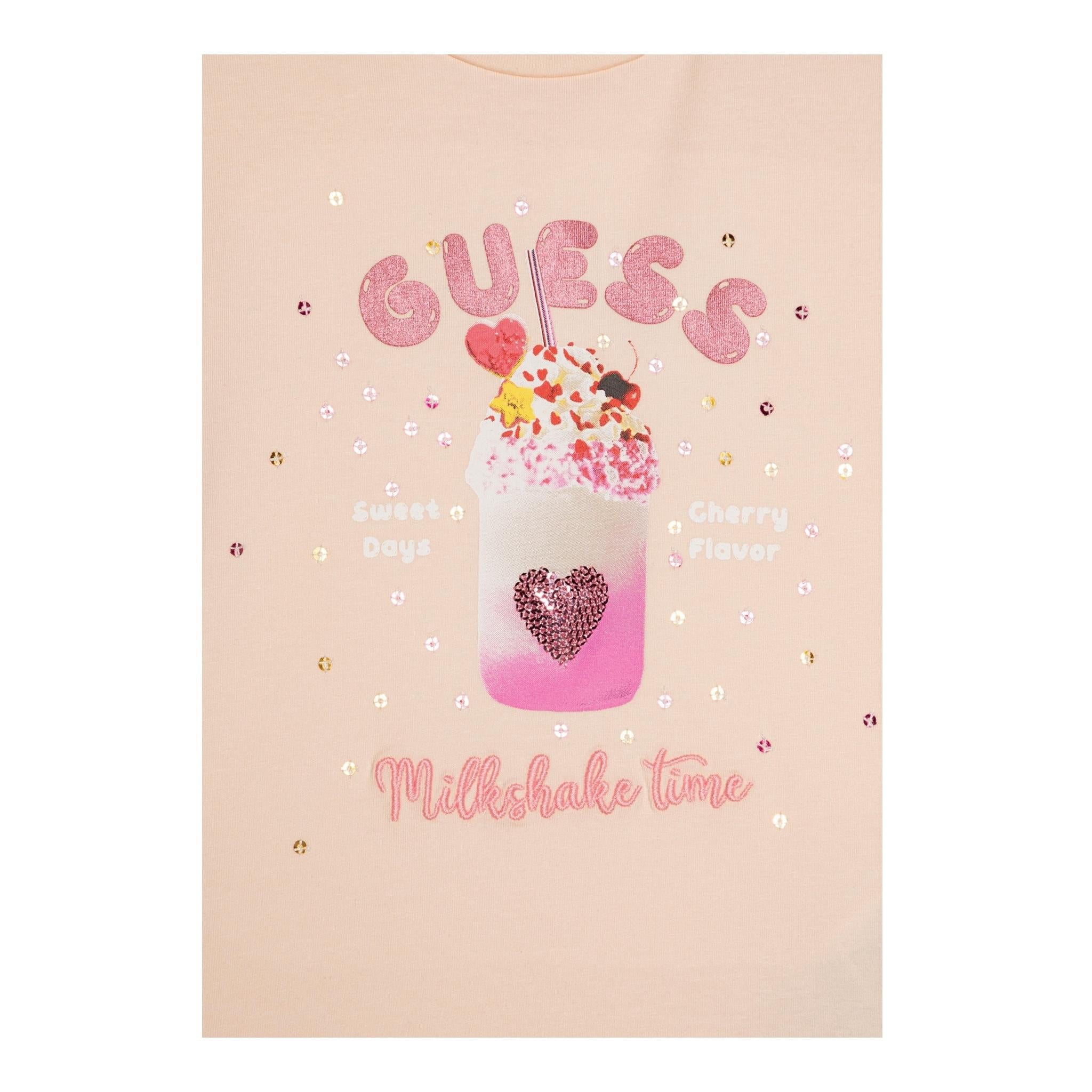 Guess T-Shirt Gircollo Tinta Unita con Stampa per Neonata K5GI02K6YW4 ROSA GUESS 