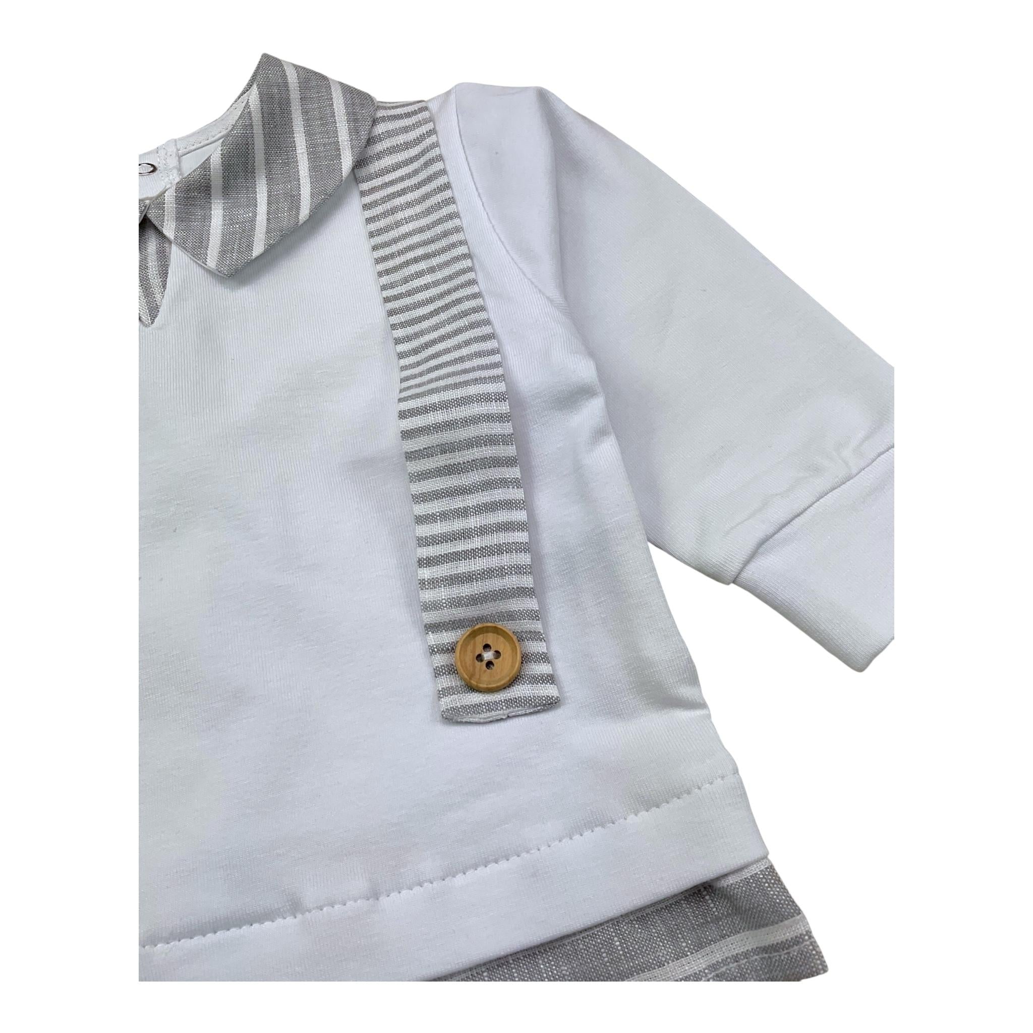 La Sartoria Dei Piccoli Completo 2 Pezzi Shirt-Ghettina Bicolore con Fantasia A Righe per Neonato LS913 BIANCO/GRIGIO LA SARTORIA DEI PICCOLI 