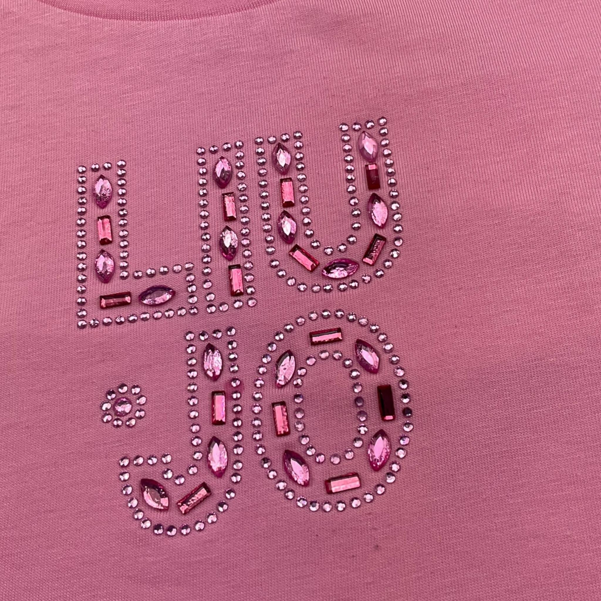 Liu Jo T-Shirt Girocollo Tinta Unita con Brillantini per Neonata KA5094 ROSA LIU JO 