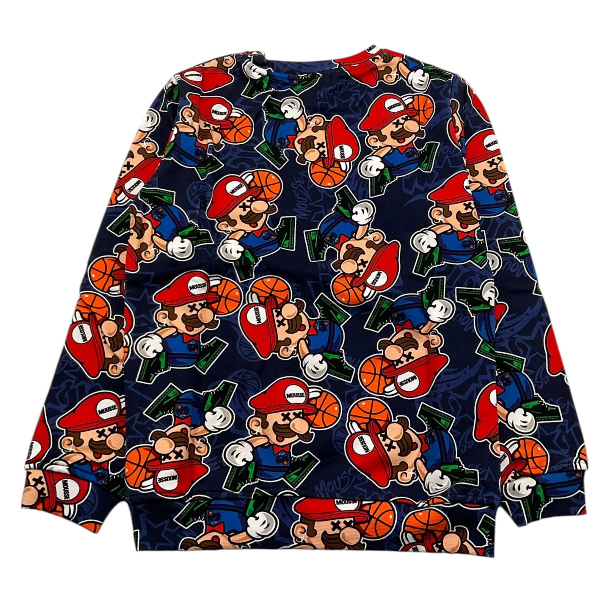 MOUSSE felpa chiusa girocollo tinta unita cn stampe mario Blu per Bambino HKFG368 BLU MOUSSE 