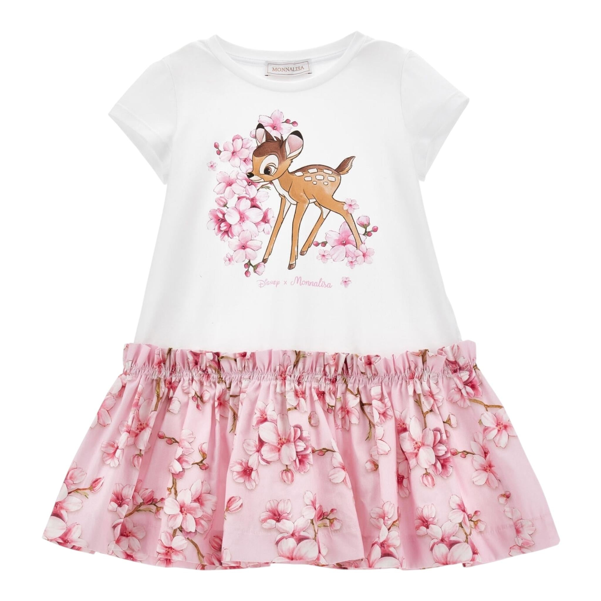 Monnalisa Abito Tinta Unita con Fantasia Fiori per Bambina 11E906XX BIANCO/ROSA MONNALISA 