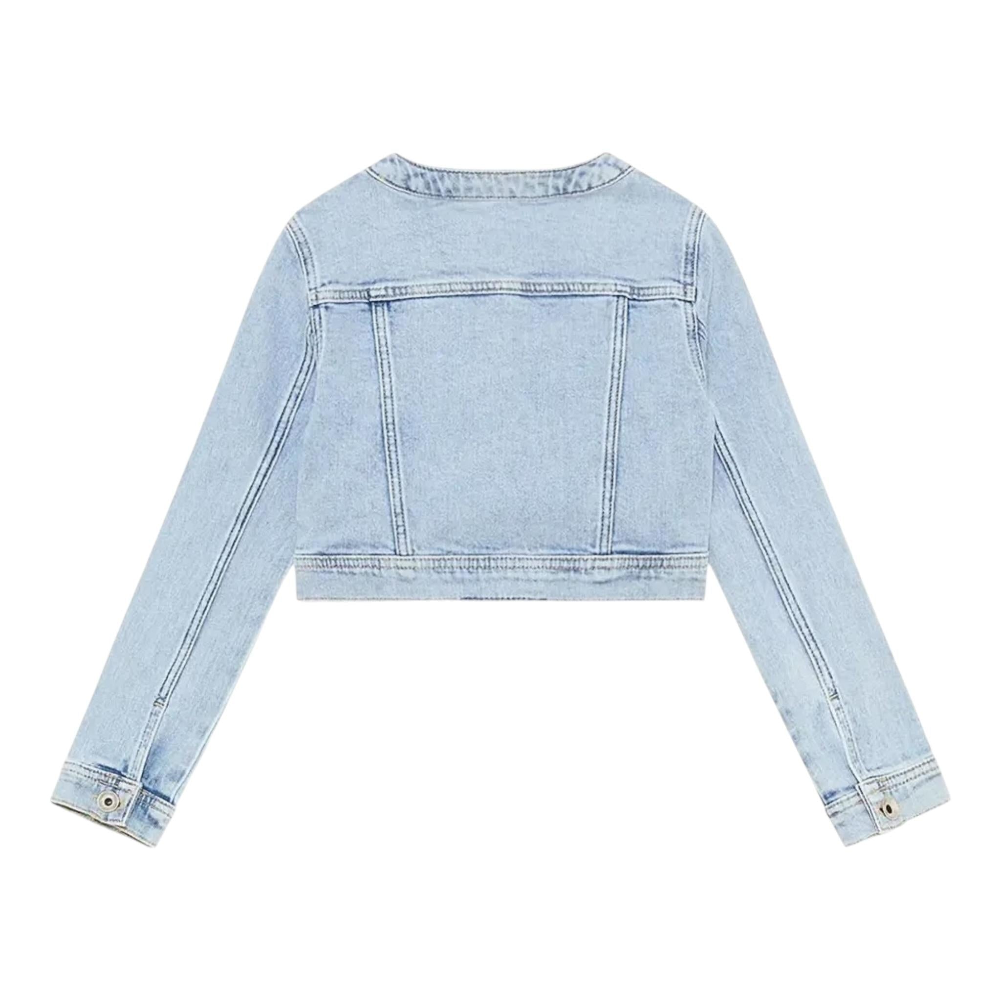 Patrizia Pepe Giubbino In Denim tinta unita con Bottoni Azzurro per Bambina 7O0038X AZZURRO PATRIZIA PEPE 