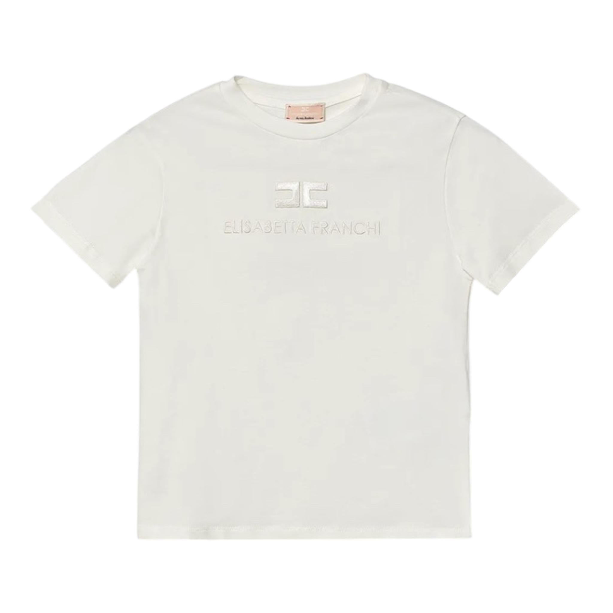 Elisabetta Franchi T-Shirt Girocollo Tinta Unita con Logo per Bambina EFTS231 PANNA ELISABETTA FRANCHI 