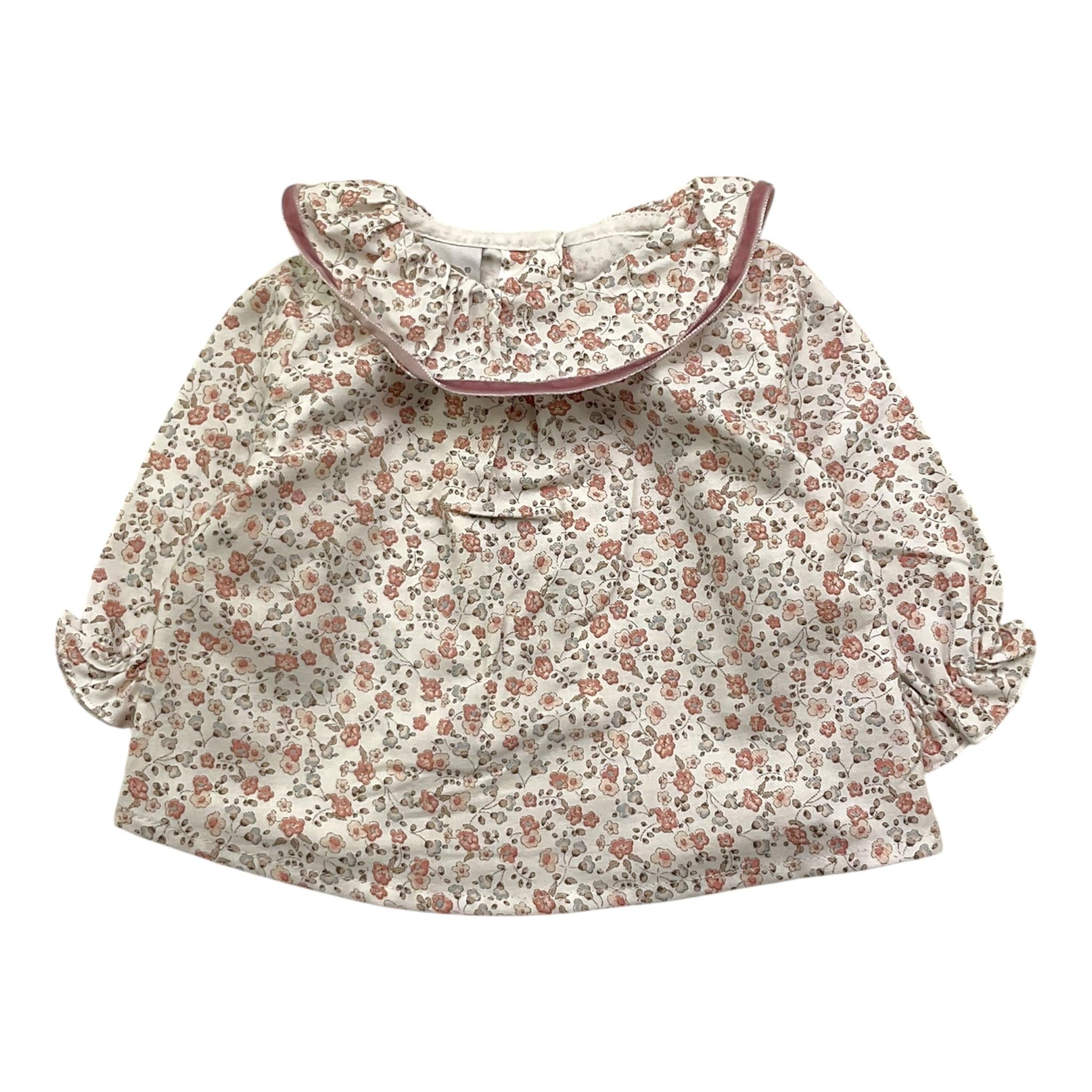 MARLU' camicia tinta unita con fantasia fiori Bianco per Neonata IG2031 BIANCO MARLU' 