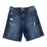 Diesel Bermuda In Denim Tinta Unita Con Strappi Blu Per Bambino