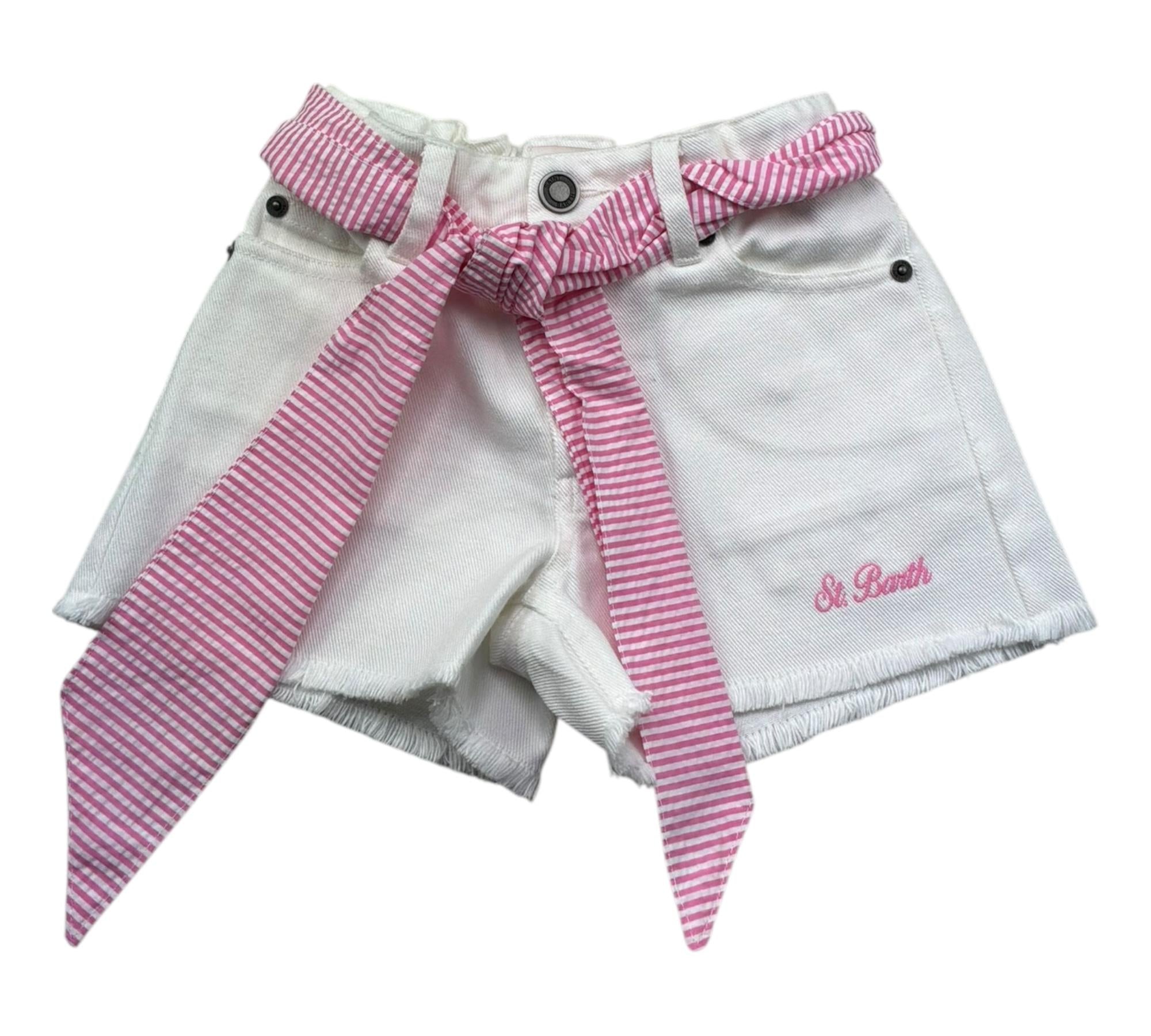 Saint Barth Short Tinta Unita con Cinturino per Bambina KIKOJR BIANCO SAINT BARTH 
