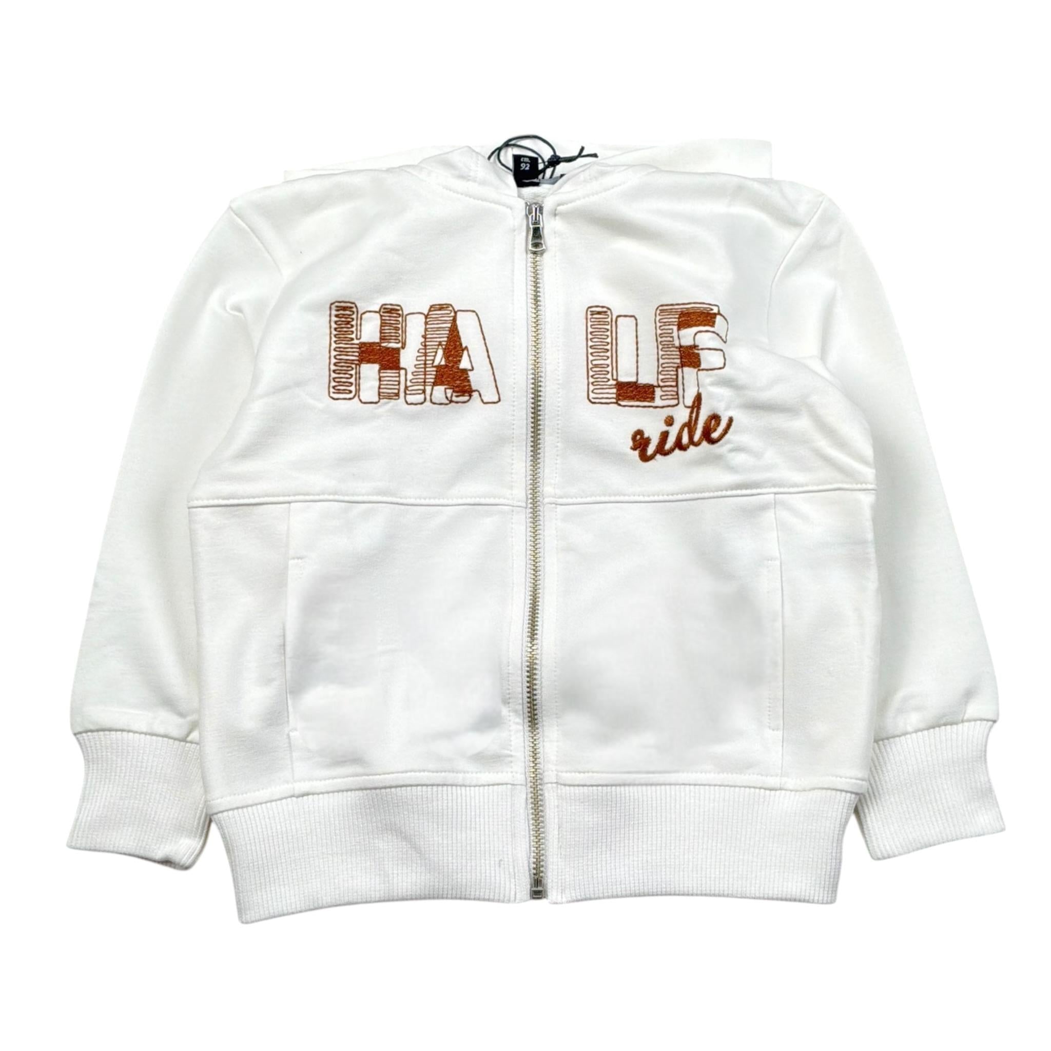 Please Felpa Tinta Unita con Zip E Stampa per Neonato LK06042B71N BIANCO PLEASE 