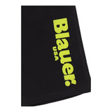 Blauer Bermuda In Felpa Tinta Unita Con Stampa Logo Nero Per Bambino