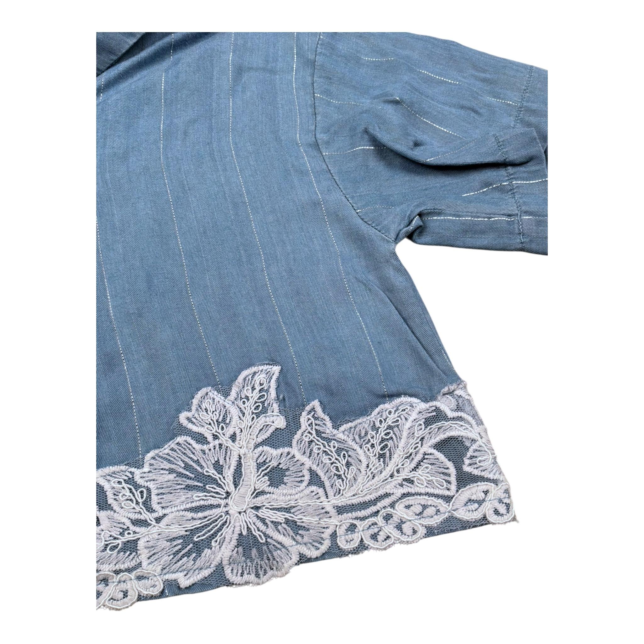 Ermanno Scervino Camicia Mezza Manica Tinta Unita con Ricami per Bambina SFCA039 AZZURRO ERMANNO SCERVINO 