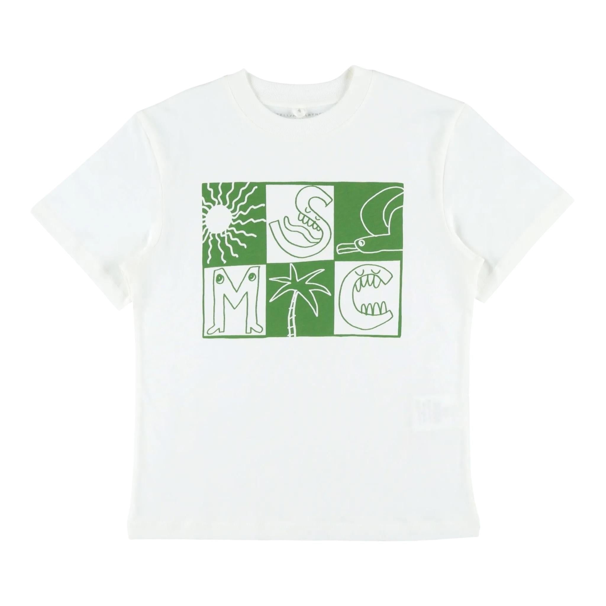 Stella Mccartney T-Shirt Girocollo Tinta Unita con Stampa In Contrasto per Bambino TW8R31 BIANCO STELLA McCARTNEY 