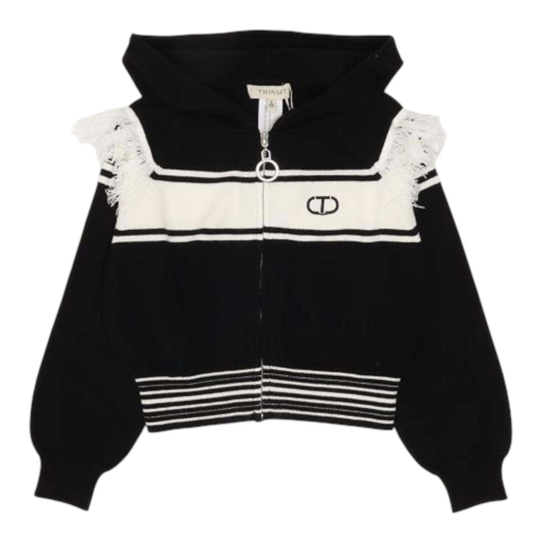 TWINSET maglia tinta unita con stampa zip e cappuccio Nero per Bambina 242GJ3161X NERO TWINSET 