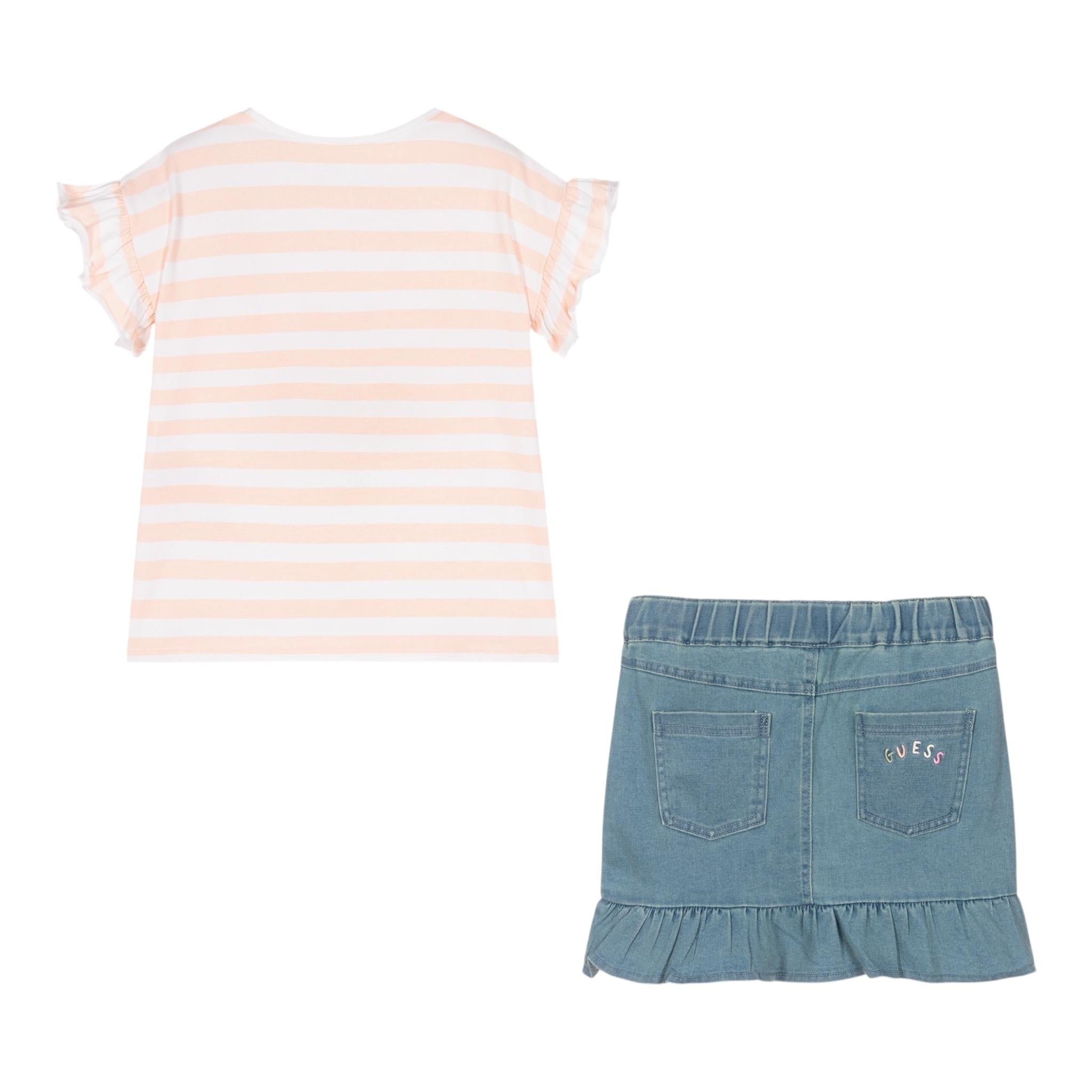 Guess Completo 2 Pezzi Gonna In Denim-T-Shirt per Neonata K3GG01K6YW0 BIANCO GUESS 