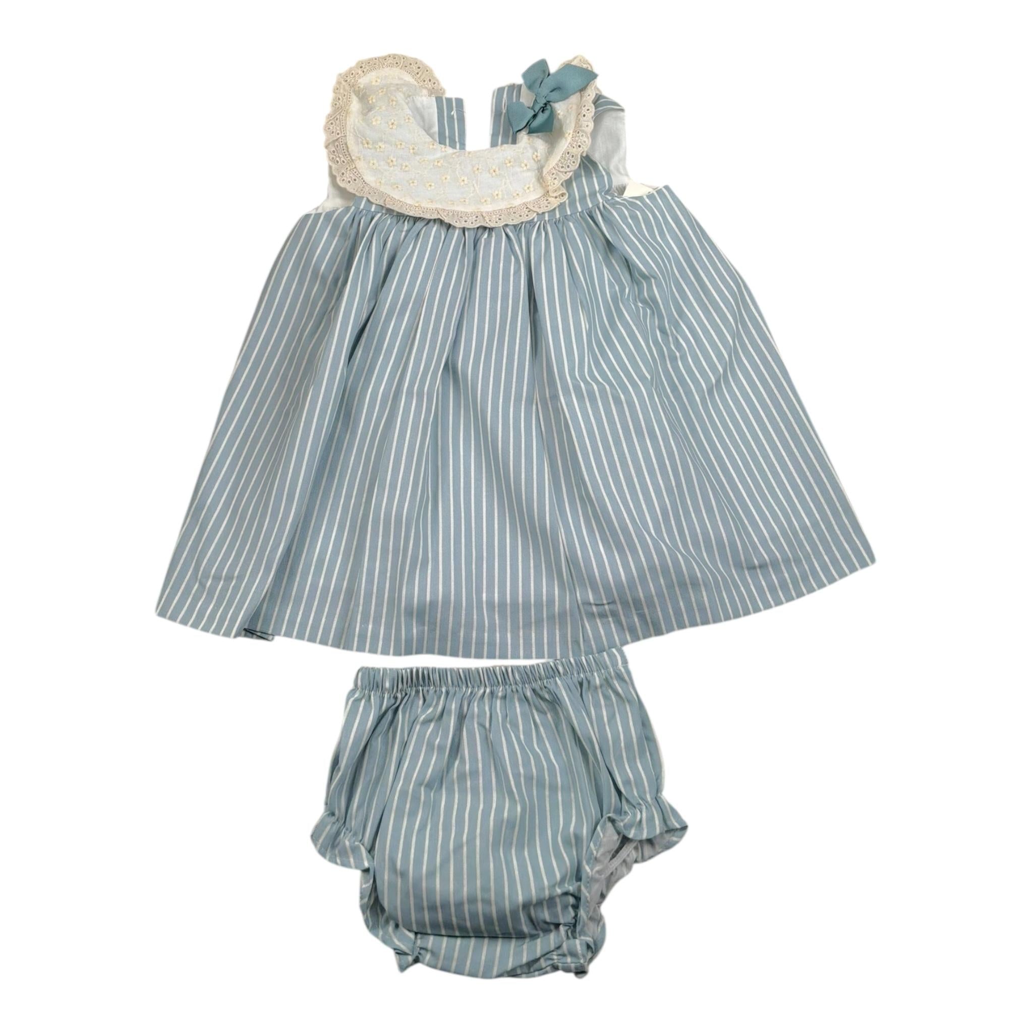 Valentina Bebes Set Abito-Coulotte Tinta Unita con Fantasia A Righe per Neonata LOVE8 AZZURRO VALENTINA BEBES 