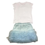 Daga Collection Completo 2 Pezzi T-Shirt-Gonna In Tulle Bianco/Azzurro Per Bambina