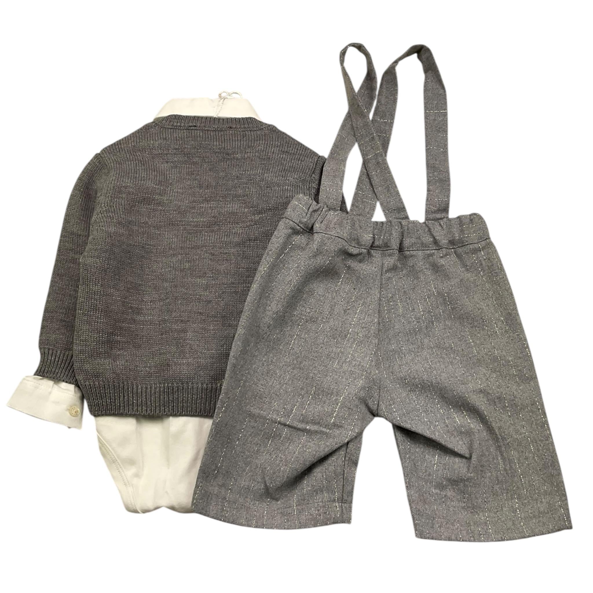 BARCELLINO completo 4 pezzi camicia-cardigan-papillon-pantalone con bretelle Grigio per Neonata 115910 GRIGIO BARCELLINO 