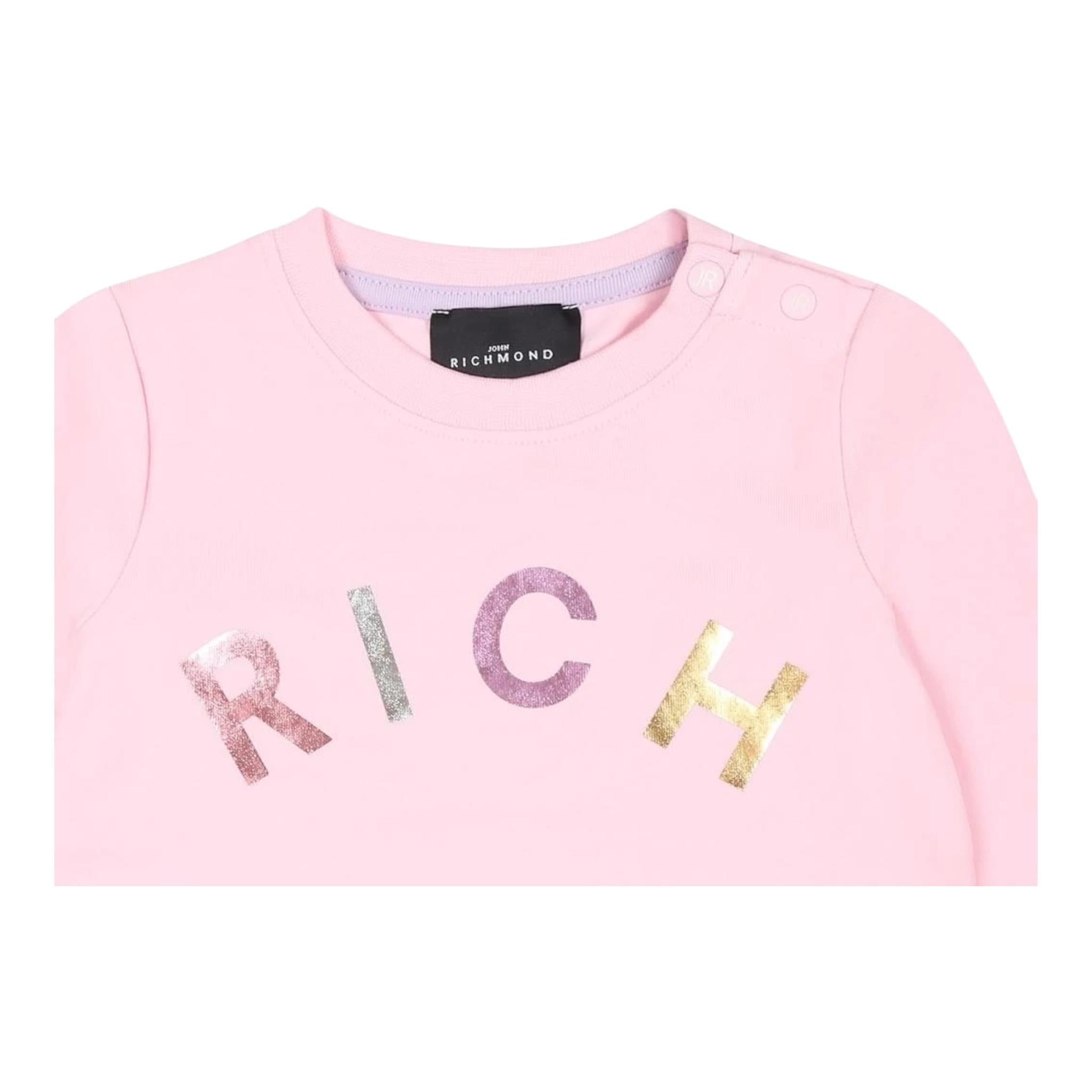 John Richmond Shirt Girocollo Tinta Unita con Stampa per Bambina RIA24054TS ROSA JOHN RICHMOND 