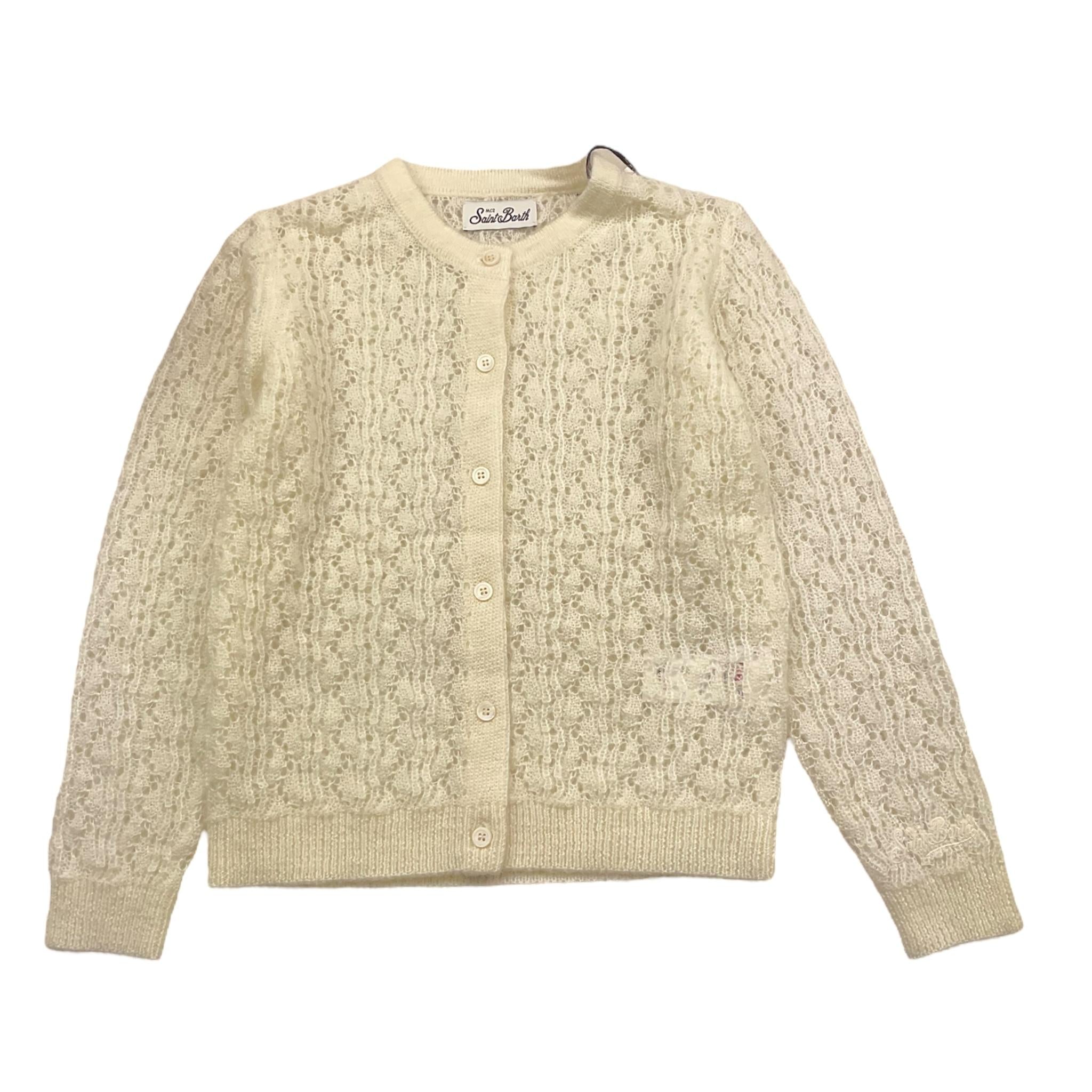 SAINT BARTH cardigan tinta unita traforato Panna per Bambina BLL007 PANNA SAINT BARTH 