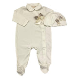 Story Loris Set Tutina Tinta Unita Con Cappello E Applicazione Fiocco Bianco Per Neonata