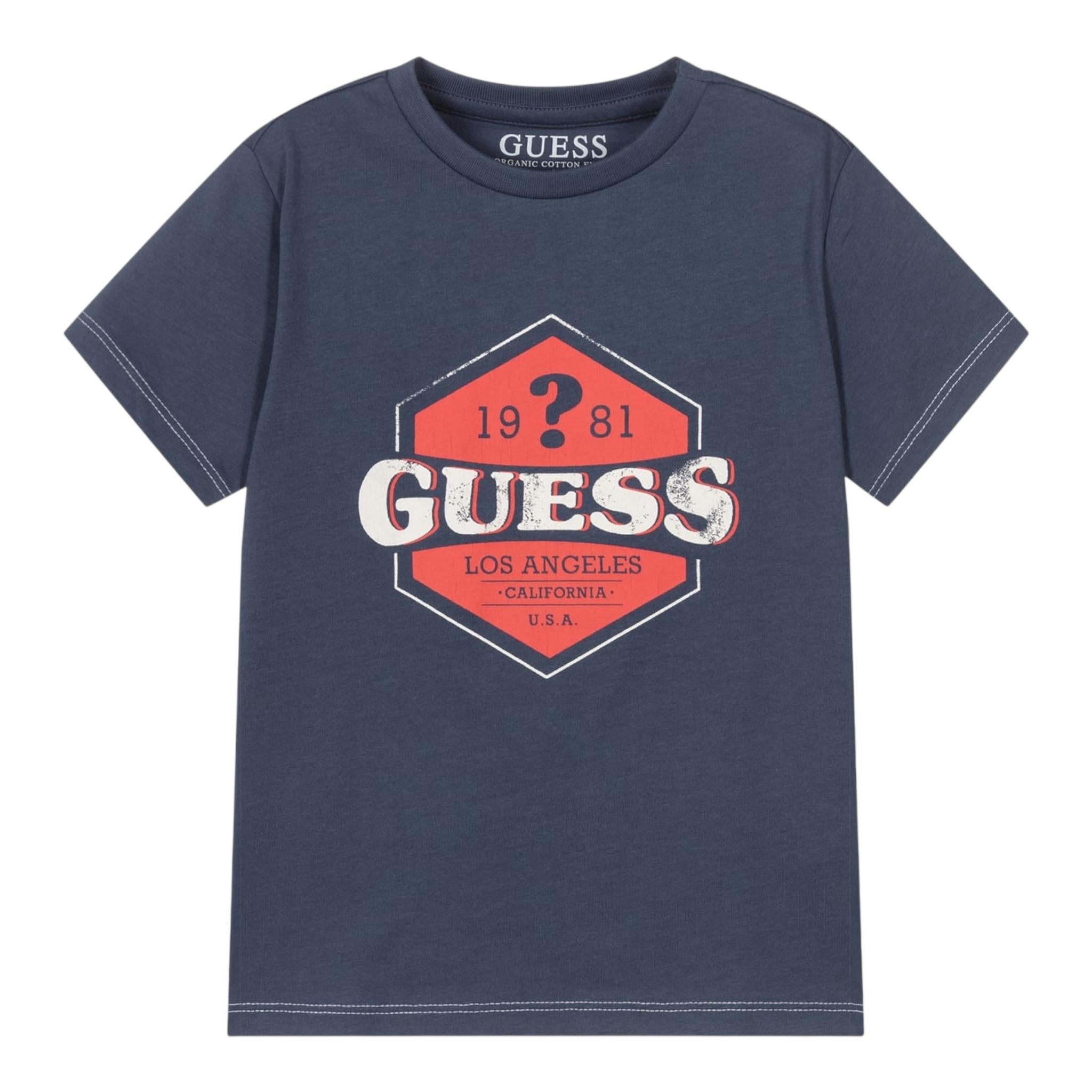 Guess T-Shirt Gircollo Tinta Unita con Stampa per Neonato N2RI02K8HM0 BLU GUESS 