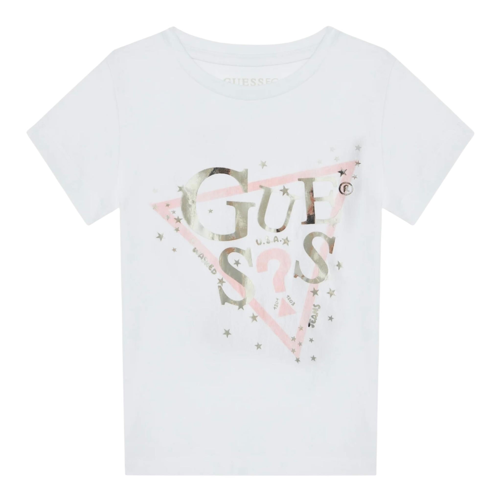 Guess T-Shirt Girocollo Tinta Unita con Logo per Bambina K5RI00K6YW4XXJ BIANCO GUESS 