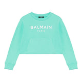 Balmain Felpa Tinta Unita Girocollo con Logo per Bambina BW4A70 VERDE ACQUA BALMAIN 