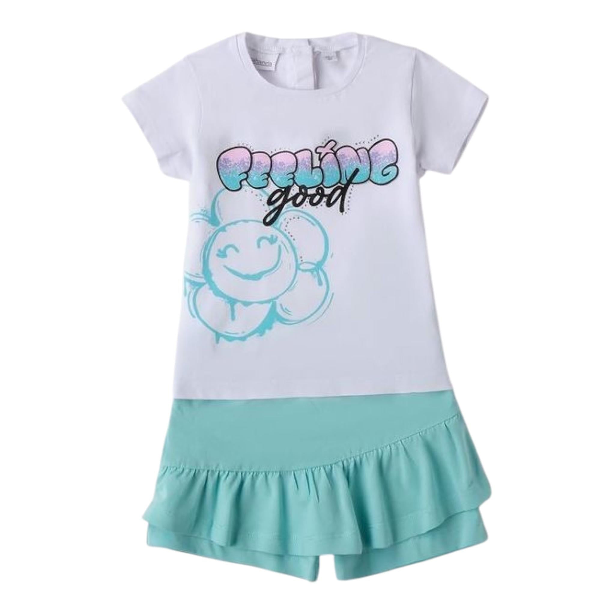 Sarabanda Completo 2 Pezzi T-Shirt-Short  per Bambina 0B253XX BIANCO/AZZURRO SARABANDA 