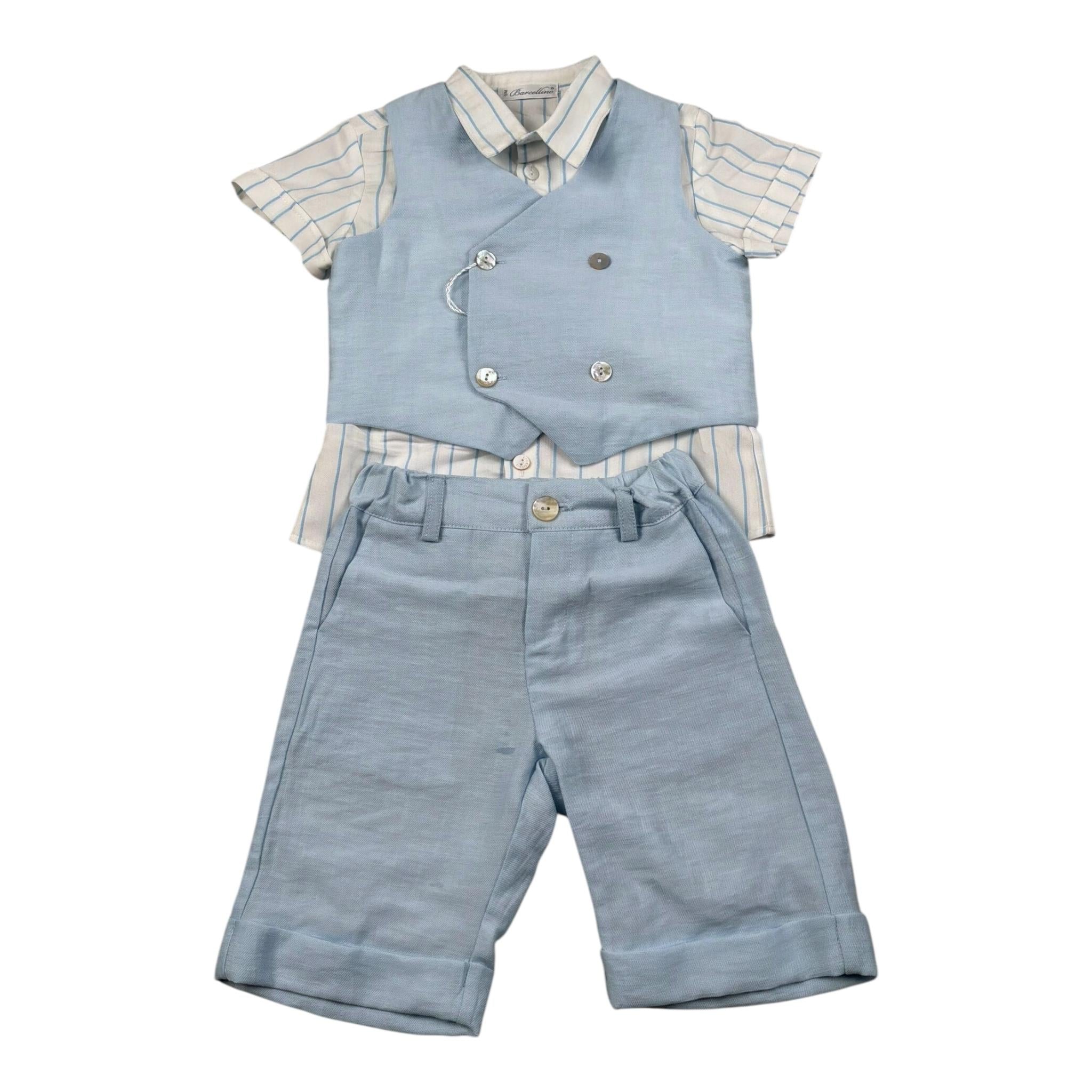 Barcellino Completo 4 Pezzi Camicia-Bermuda-Gilet-Papillon per Neonato 120814X AZZURRO BARCELLINO 