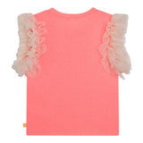 Billieblush T-Shirt Tinta Unita Con Tulle Rosa Fluo Per Bambina