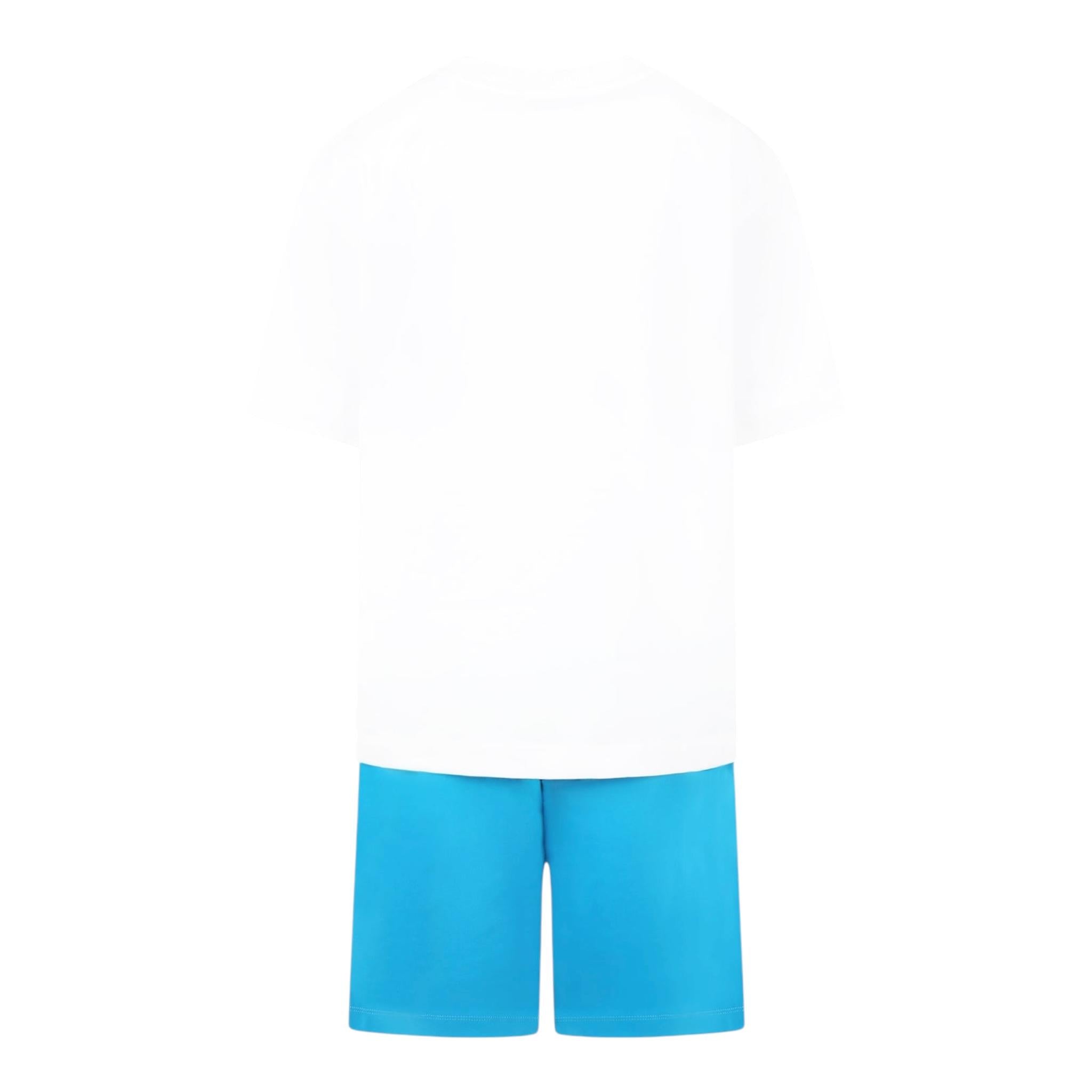 Moschino Completo 2 Pezzi T-Shirt-Bermuda Bicolore per Bambino HUG00Q BIANCO/AZZURRO MOSCHINO 