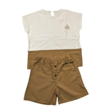 Minimo Completo 2 Pezzi T-Shirt-Bermuda Bicolore Bianco/Beige Per Neonato