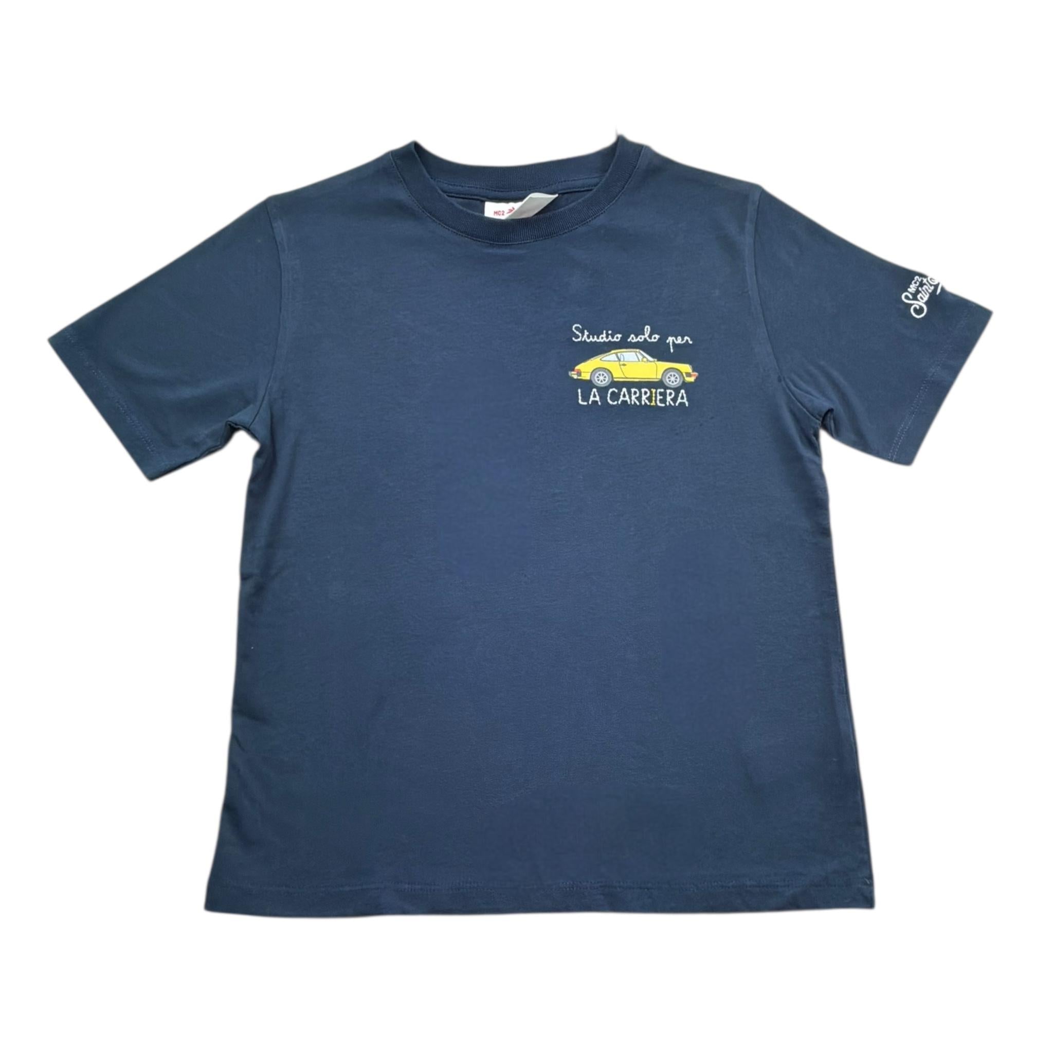 Saint Barth T-Shirt Girocollo Tinta Unita con Stampa per Bambino 00712L BLU SAINT BARTH 