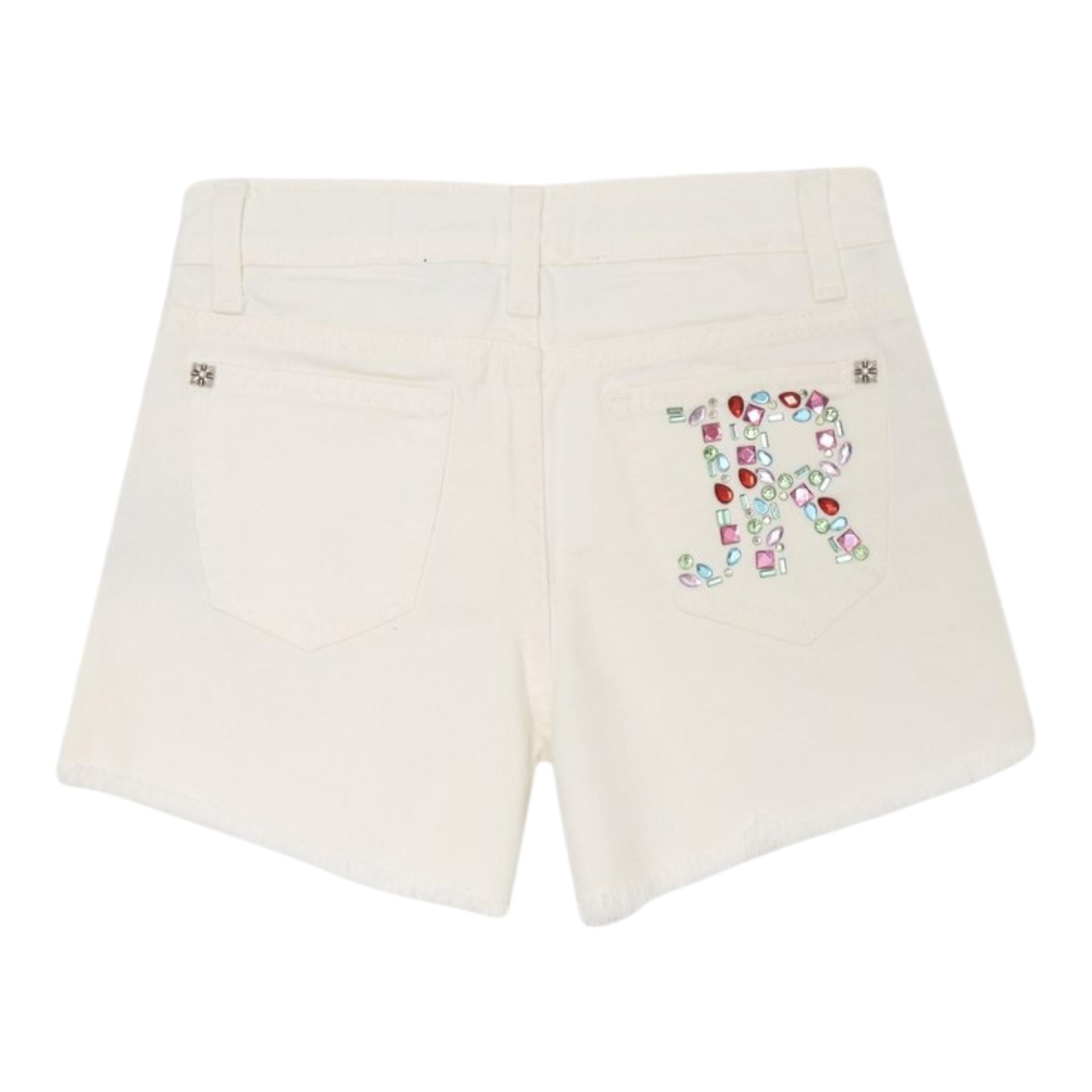 John Richmond Short In Denim Tinta Unita con Brillantini per Bambina RGP25181SH BIANCO JOHN RICHMOND 