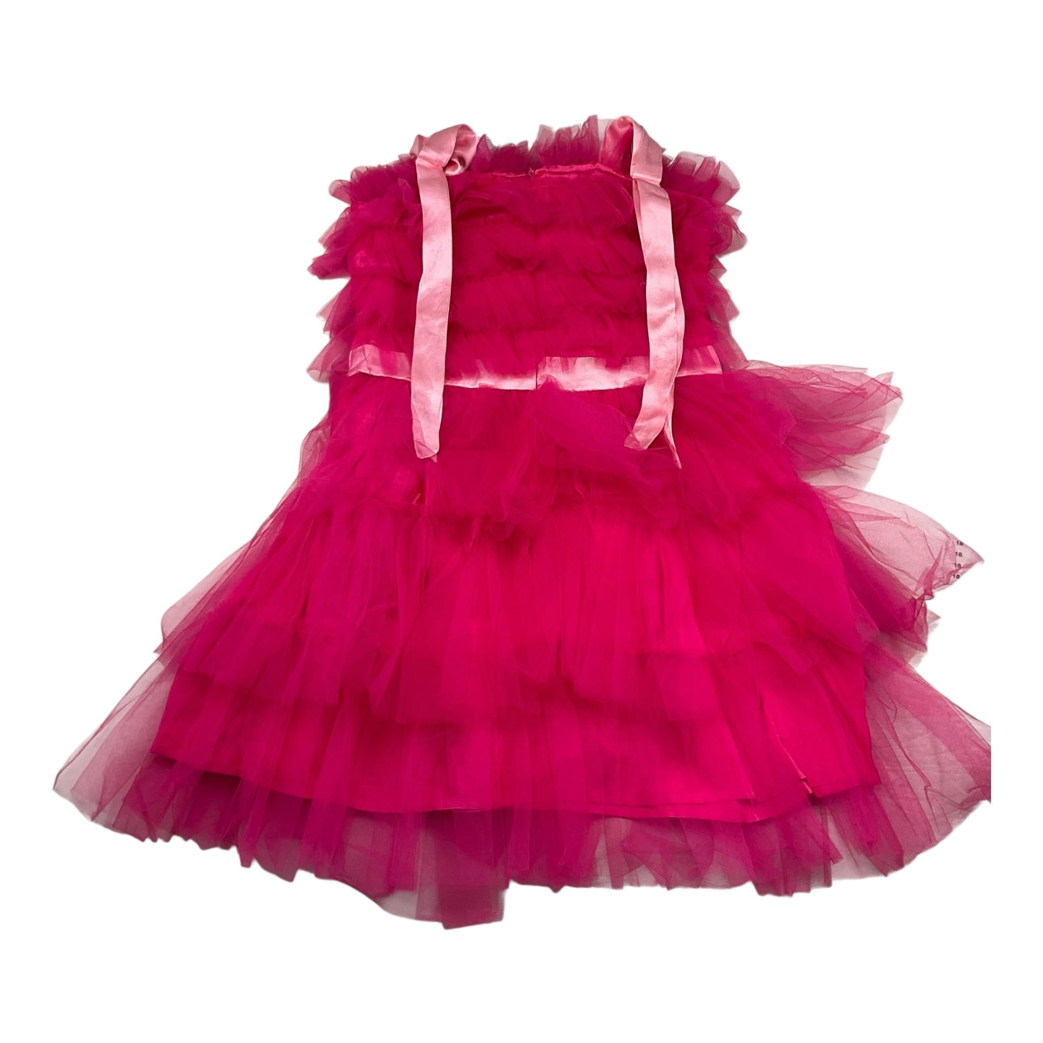 Met Abito Tinta Unita In Tulle con Logo Brillantinato per Bambina ME262 FUXIA MET 