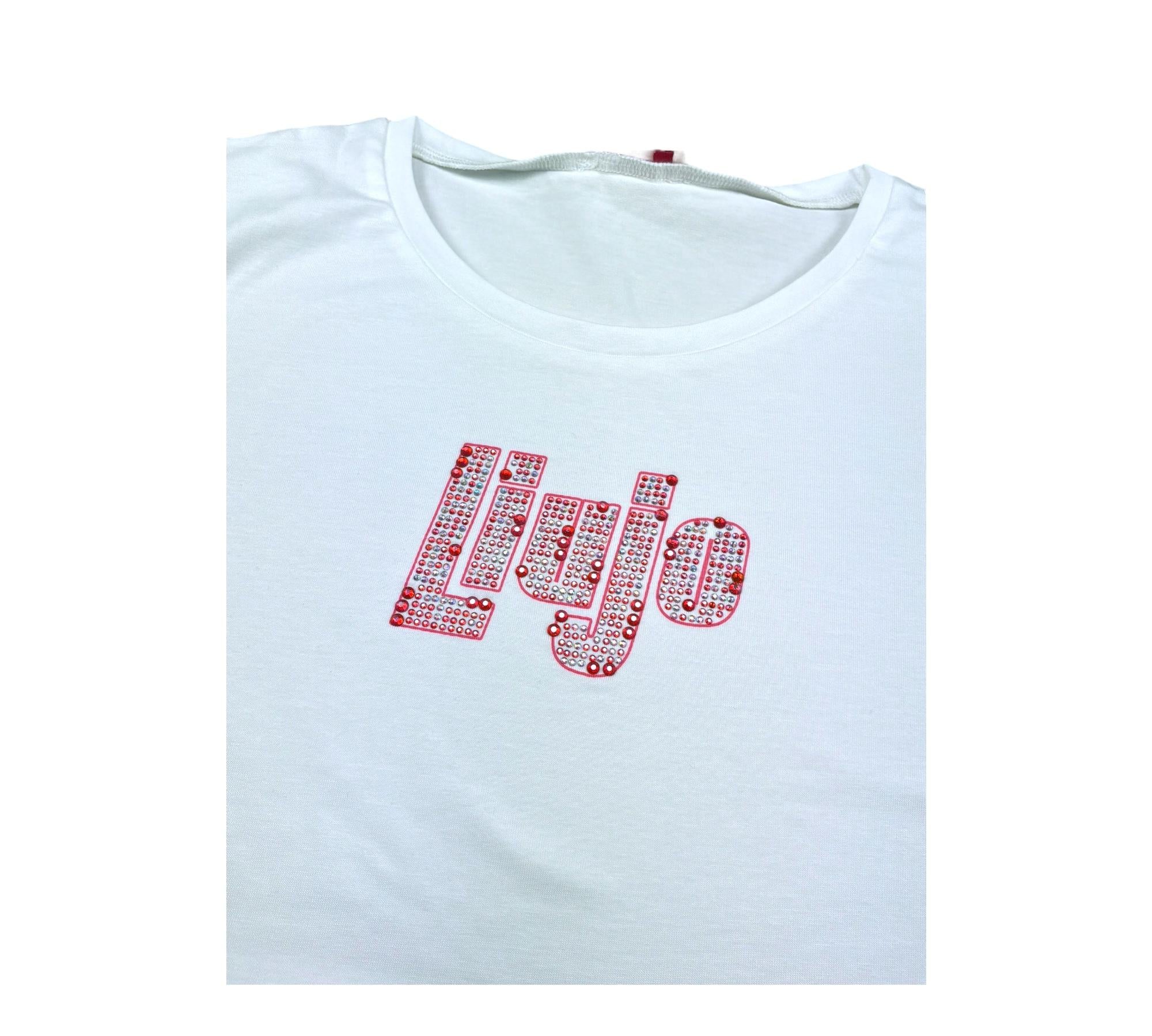 Liu Jo T-Shirt Girocollo Tinta Unita con Brillantini per Bambina GA5019XX BIANCO LIU JO 