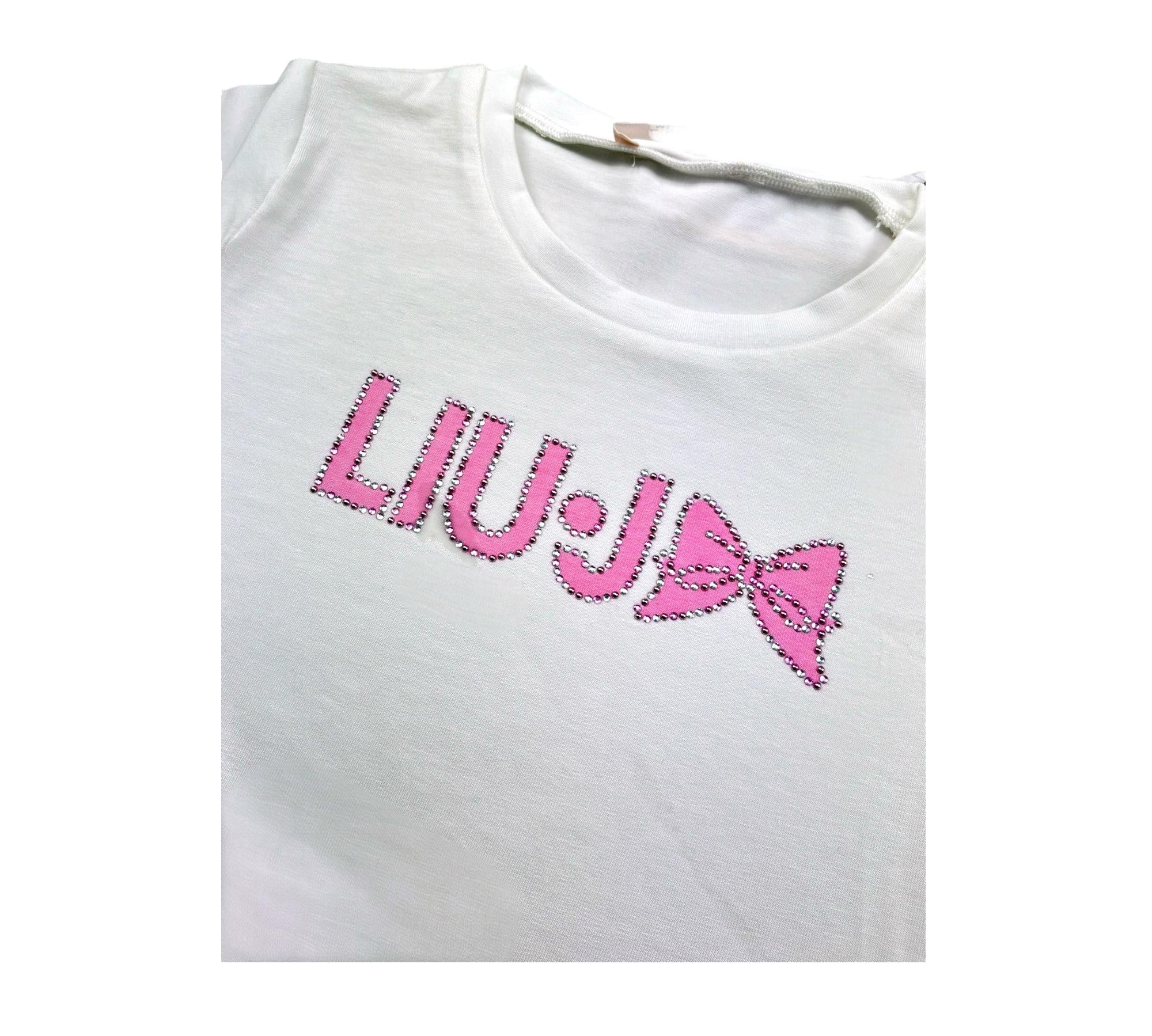 Liu Jo T-Shirt Girocollo Tinta Unita con Brillantini per Bambina KA5081X BIANCO LIU JO 