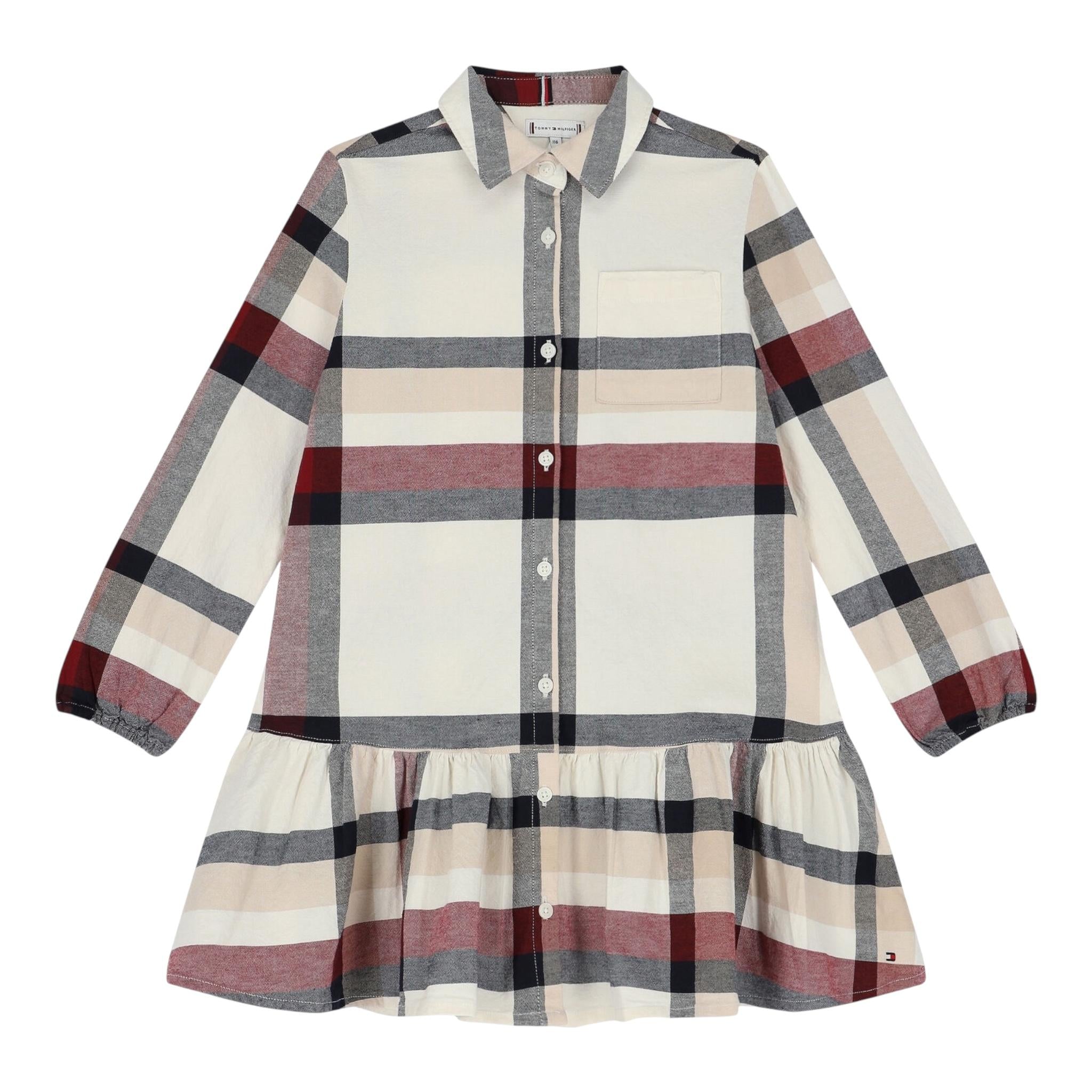 Tommy Hilfiger Abito Tinta Unita con Fantasia Modello Camicia per Bambina KG0KG07518 PANNAP TOMMY HILFIGER 