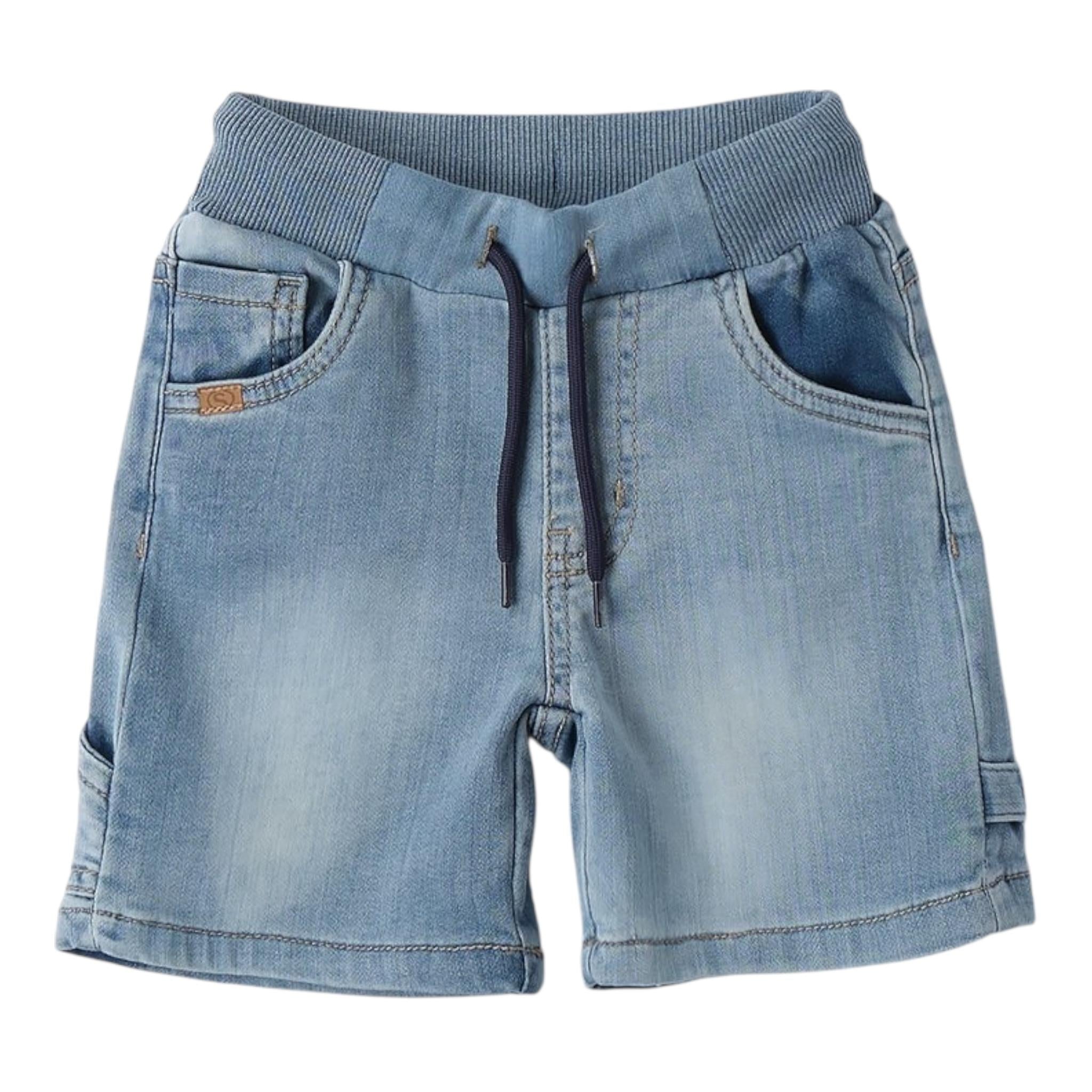 Sarabanda Bermuda In Denim Tinta Unita con Elastico In Vita per Bambino 0B120 AZZURRO SARABANDA 