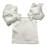 Please Top Tinta Unita A Costine Con Balze Bianco Per Bambina