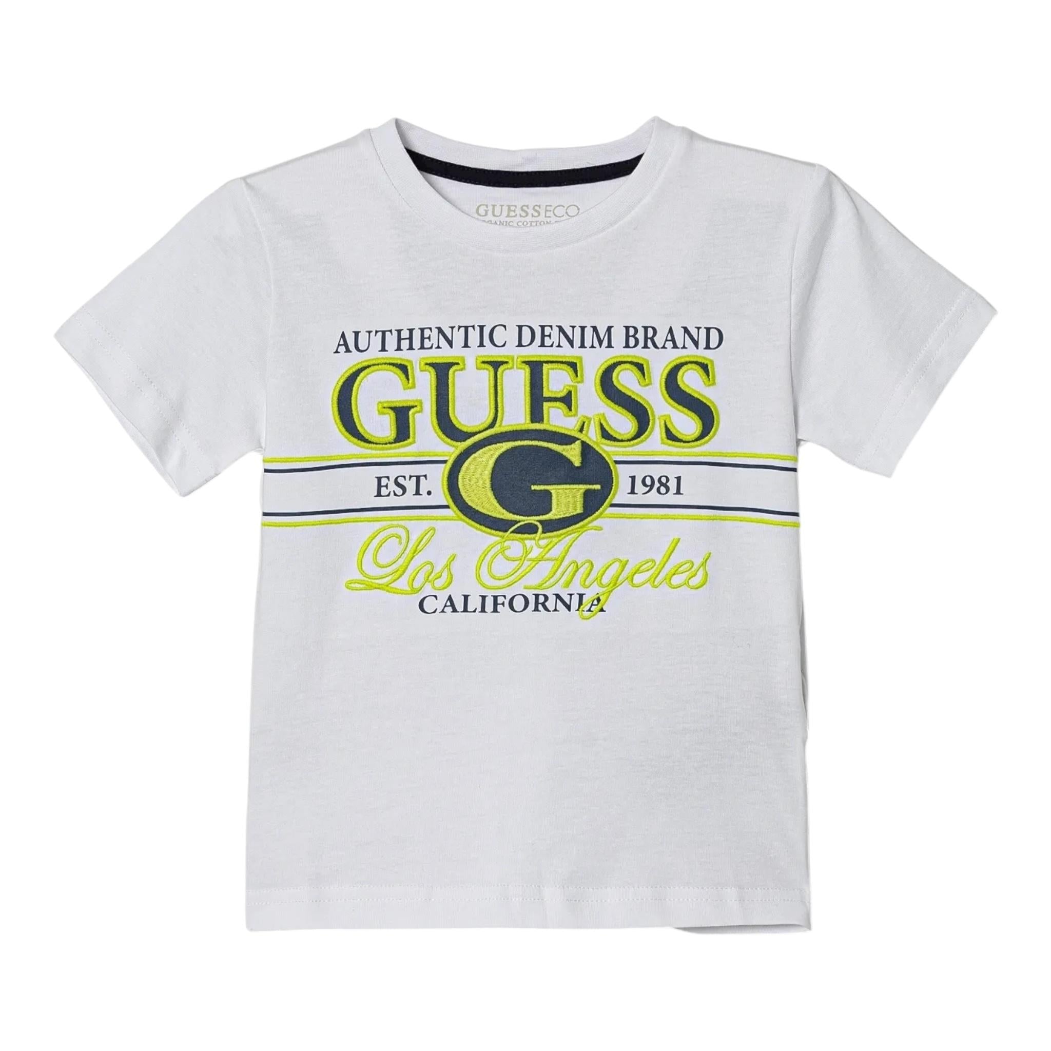 Guess T-Shirt Girocollo Tinta Unita con Stampe per Neonato N5RI23K8HM4NX BIANCO GUESS 