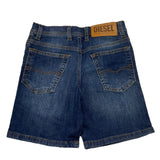 Diesel Bermuda In Denim Tinta Unita Con Strappi Blu Per Bambino