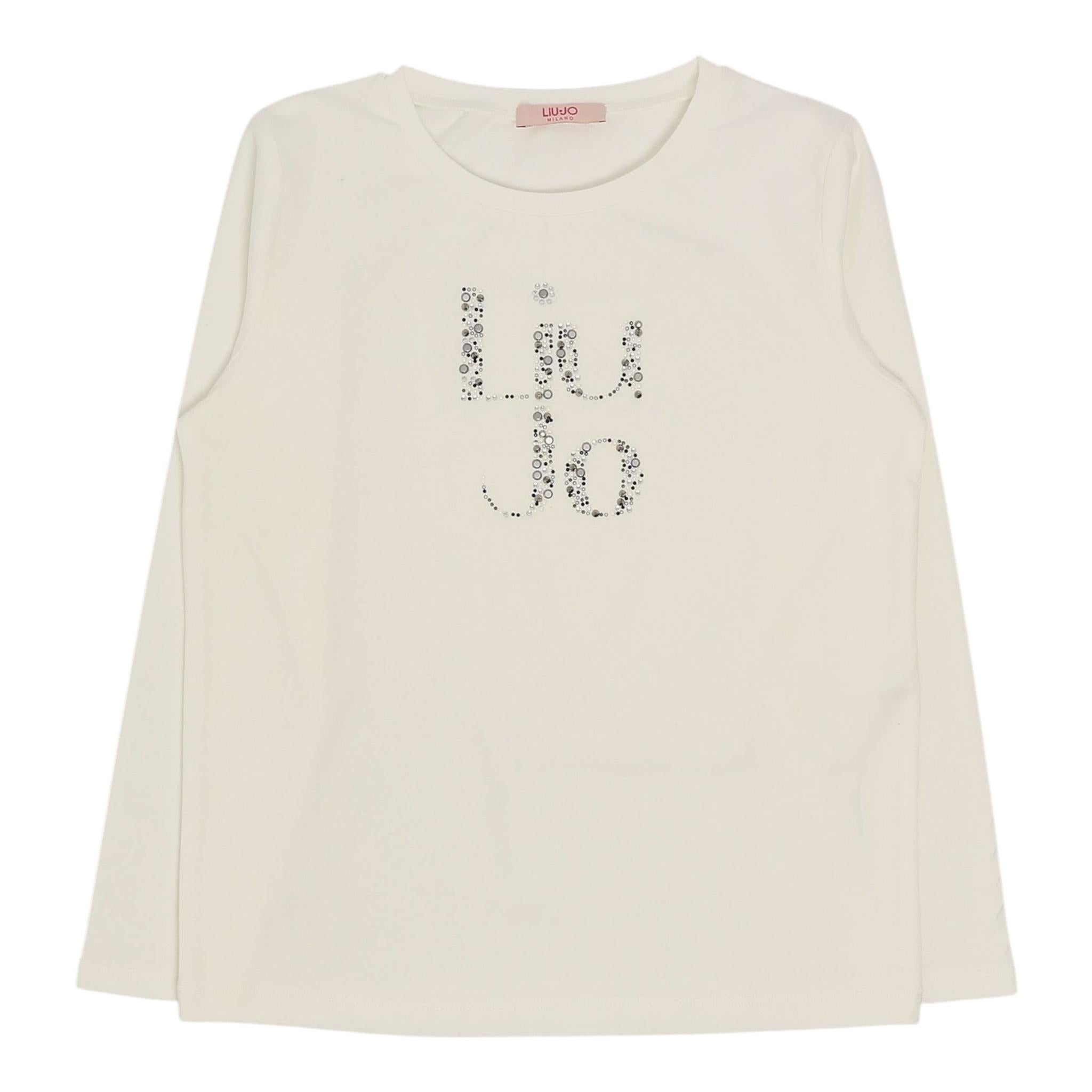 Liu Jo Shirt Girocollo Tinta Unita con Stampa Brillantinata per Bambina GF4093 BIANCO LIU JO 