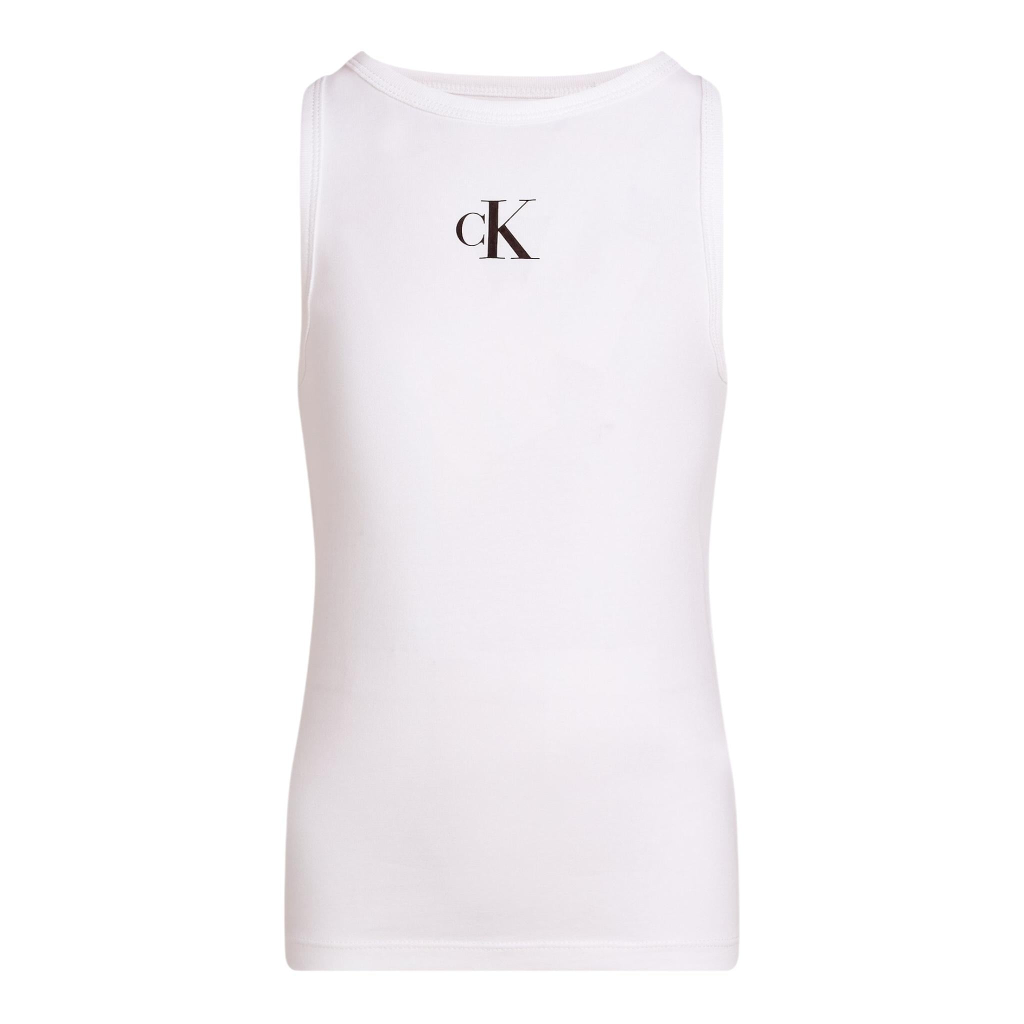 Calvin Klein Canotta Tinta Unita con Logo per Bambina IG0IG02435X BIANCO CALVIN KLEIN 
