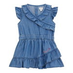 Guess Abito In Denim Tinta Unita Giromanica con Balze per Bambina K5GK27D3X30J BLU GUESS 