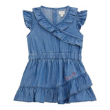 Guess Abito In Denim Tinta Unita Giromanica con Balze per Bambina K5GK27D3X30J BLU GUESS 