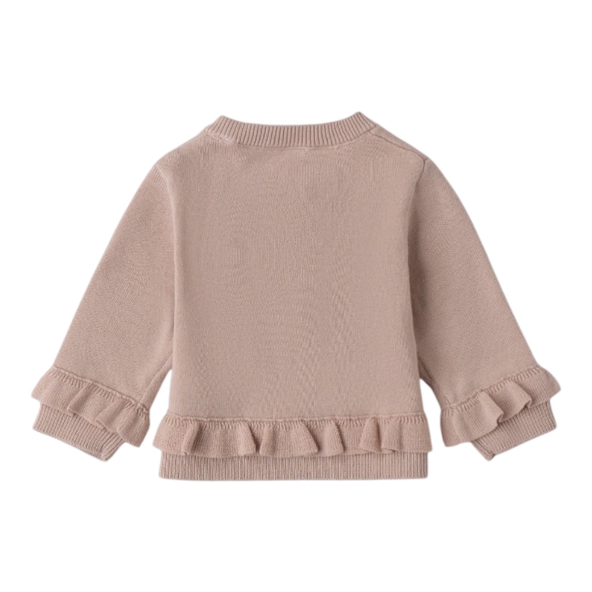Mini Banda Cardigan Tinta Unita con Bottoni Fiori per Neonata 3B762X SABBIA MINI BANDA 