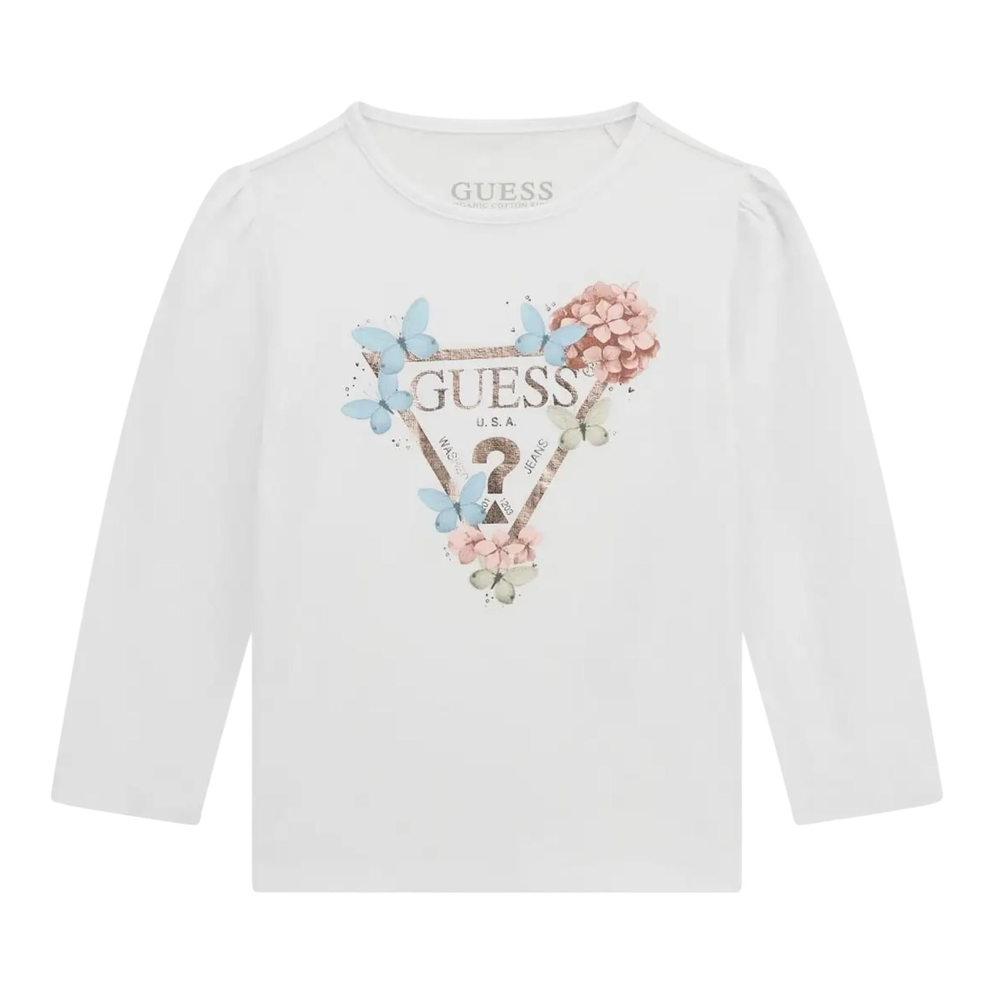 Guess Shirt Girocollo Tinta Unita con Stampa per Neonata K5RI08K6YW4 BIANCO GUESS 