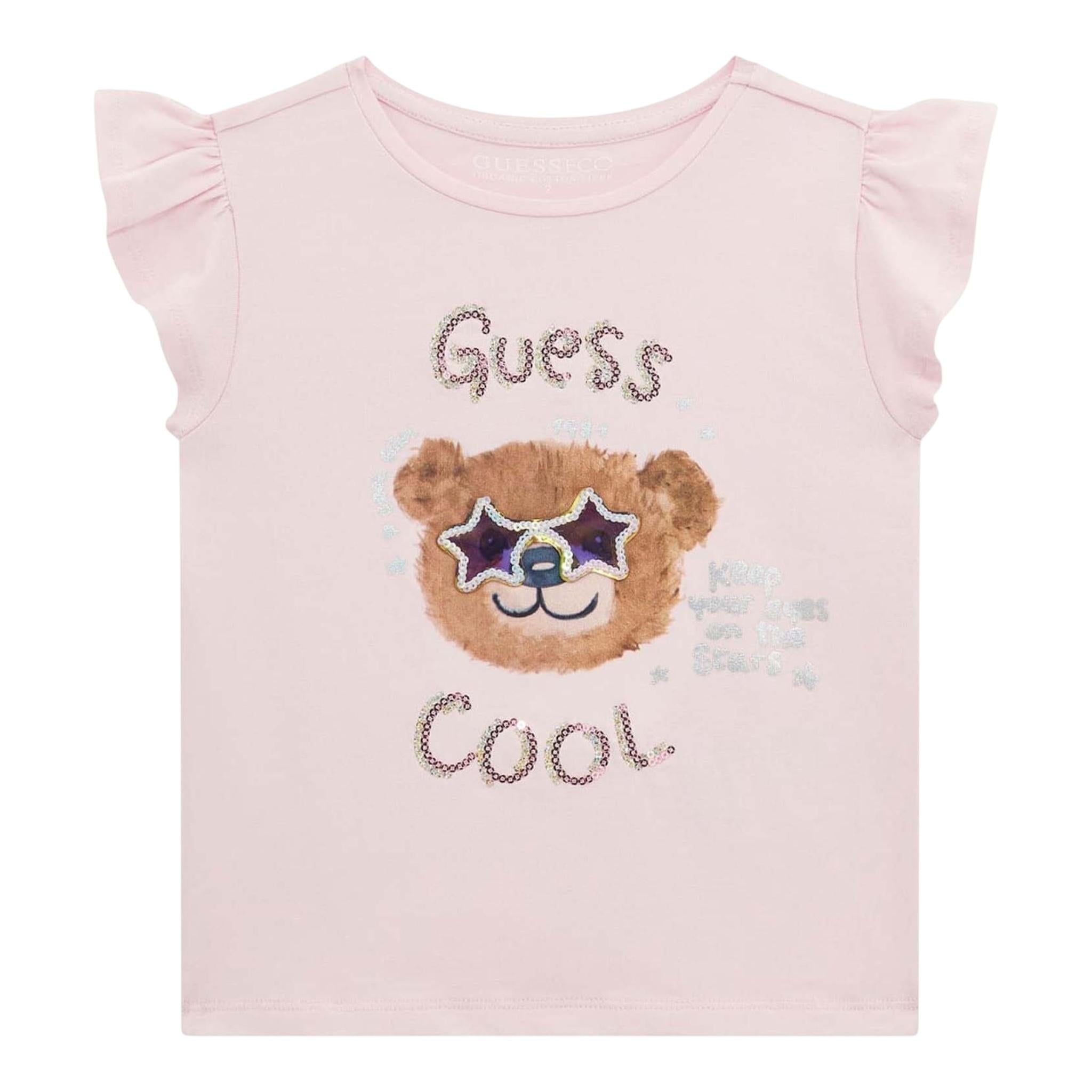 Guess T-Shirt Girocollo Tinta Unita con Stampa per Neonata K5RI18K6YW4 ROSA GUESS 
