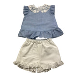 Barcellino Completo 2 Pezzi Camicia-Culotte Bianco/Azzurro Per Neonata