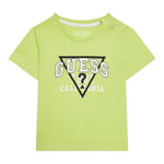 Guess T-Shirt Gircollo Tinta Unita con Stampa per Neonato I3RI03K8HM0X VERDE GUESS 