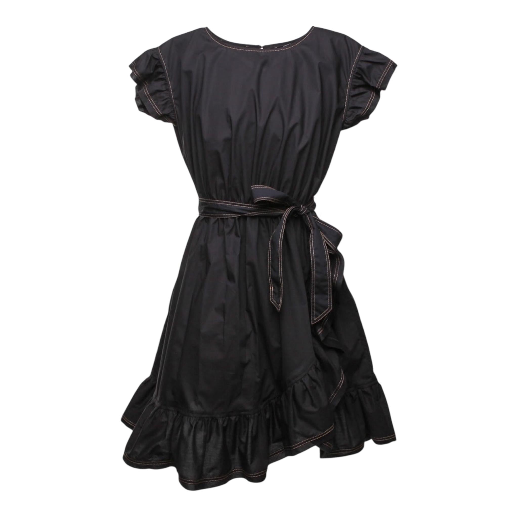 Monnalisa Abito Tinta Unita con Cuciture In Contrasto per Bambina 417907 NERO MONNALISA 
